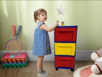 💠 Multi-Color 3-Drawer Rolling Plastic Colored Storage Cart on wheels