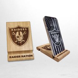 Raiders Cell Phone Stand Laser Engraved Bamboo