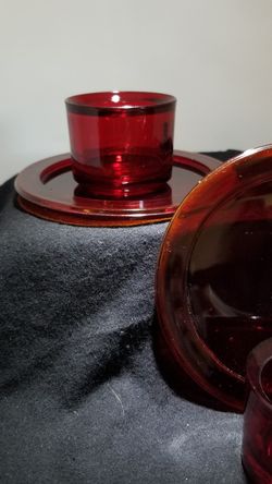 Red ruby glass two votives and two small plates for large candels