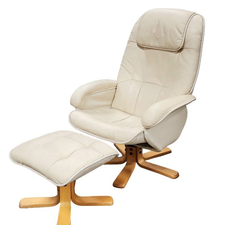 Faux Leather Ivory Swivel & Reclining Chair w/ Ottoman 