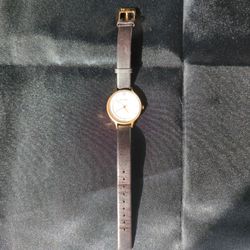 Women's Skagen Anita Leather Strap Watch - Gold Tone - New Battery Installed