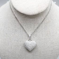 14K White Gold Cable Chain with 18K White Gold Diamond Heart Charm