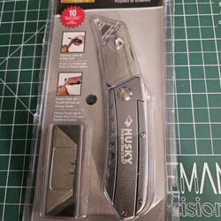 Husky Large Folding Aluminum Utility Knife + 10 Bonus Blades – Brand New/Sealed