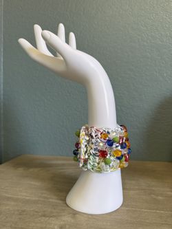 Wristband,crochet,multicolor,plastic, Beads.