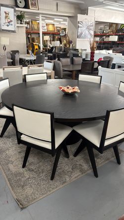 Round Dark Wood Dining Table with 6 Chairs