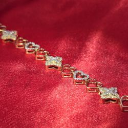 10k Yellow Gold Diamond Clover Heart Bracelet 0.95 ctw