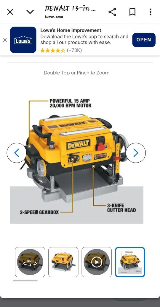DEWALT Thickness Planer, Two Speed, 13-inch, 15 Amp, 20,000 RPM Motor (DW735X)