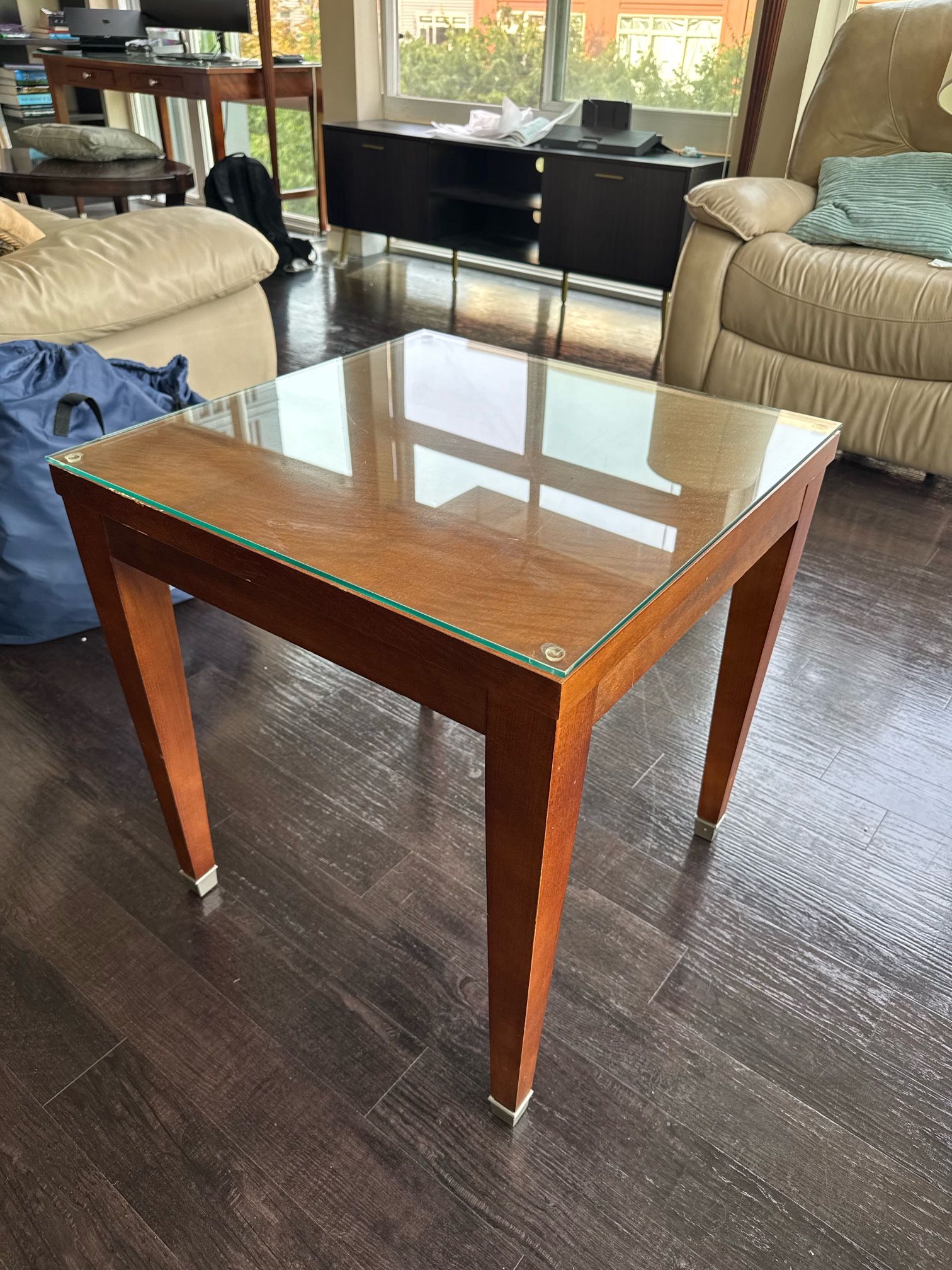 Modern Wood Side Table with Glass Top (x2)
