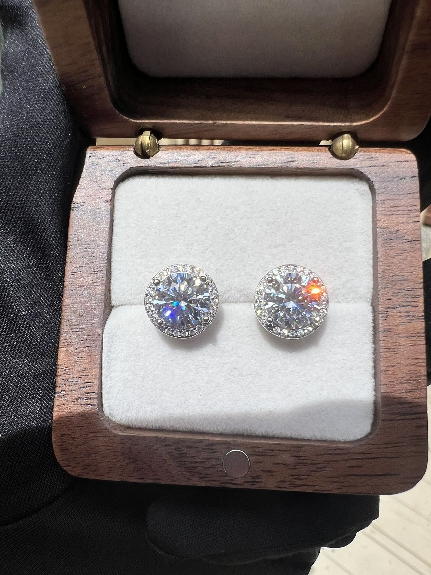 New Moissanite 10H10A Earrings 4CT( 2CT *2)18K White Gold Plated Sterling Silver