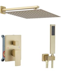 16 Inch Bathroom Luxury Rain Mixer Shower Combo Set Wall Mounted Rainfall Shower Head Brushed Gold