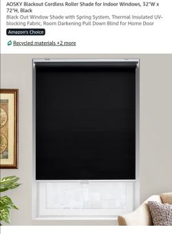 AOSKY Blackout Cordless Roller Shade 32"W x 72"H Black
