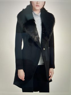 Calvin Klein Faux- Fur Trim High- Low Walker Coat