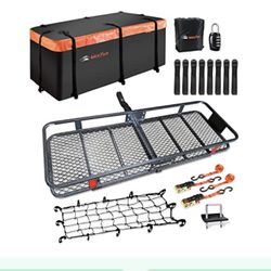 MeeFar Folding Hitch Mount Cargo Carrier Basket 60" X 20" X 6"+Waterproof Cargo Bag 16 Cubic Feet(58" 19" 24") 