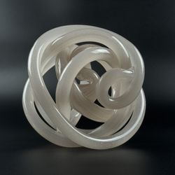 Handcrafted Art Glass Pale Pink Shimmering Infinity Knot Sculpture 