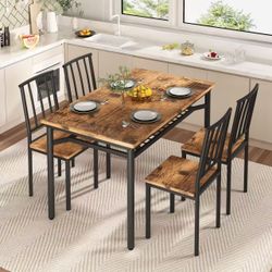47'' Kitchen Table Chairs Set of 4, Dining Table Set with Storage, Rectangular Table and Chairs Set for Small Spaces/Kitchen, Brown,