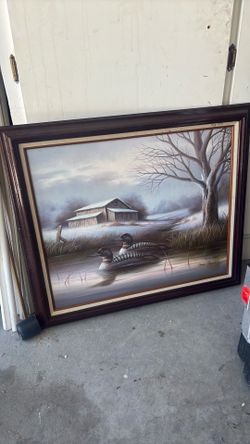 Steve Parkins 28.5” x 25” Winter Cabin Duck Hanging Painting