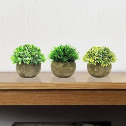 4.5 in. Artificial Boxwood Grass Leaf Mix Mini Plant Topiary in Pot (Set of 3)