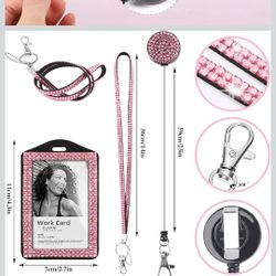  ID Badges for Women Cute, Bling Mom Lanyards for ID Badges Teacher ID Card Holder Crystal Retractable Badge Reel for Student Kids