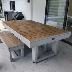 Lanai Outdoor Dining Pool Table Full Set (Oyster Grey)