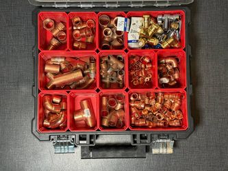 Large Copper Plumbing Fittings Lot + Craftsman XL Organizer – 100+ Pieces