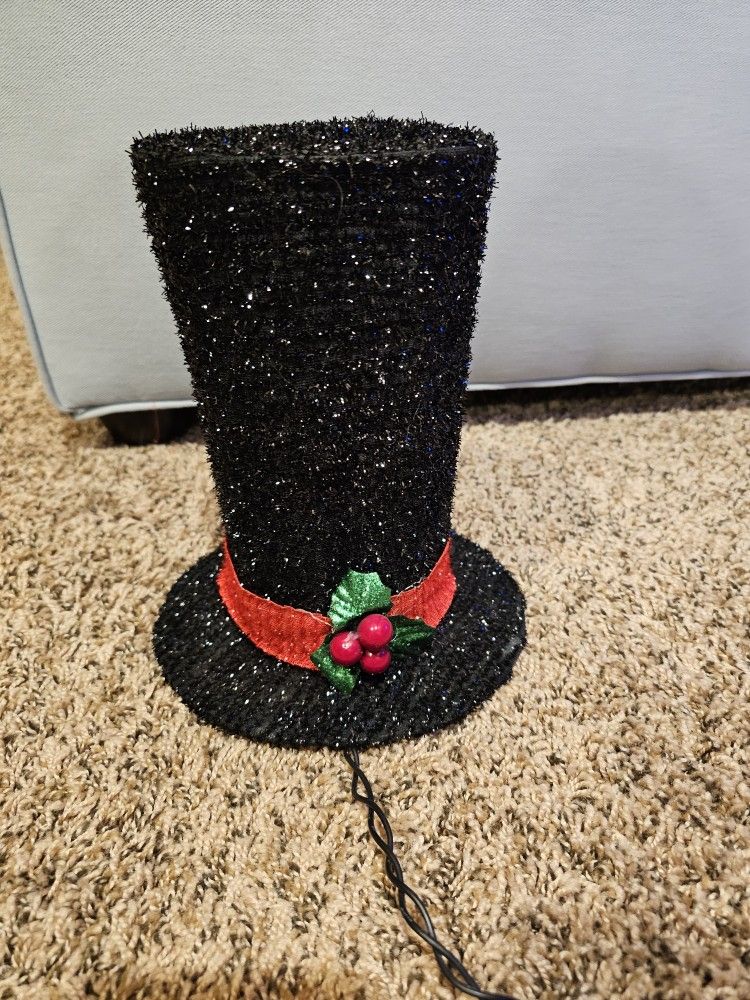 Lighted Black Tinsel Top Hat Christmas Tree Topper