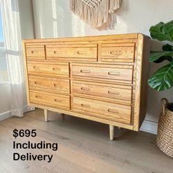 Oak 9 Drawer Mid-Century Modern Dresser – Free Delivery 🚚