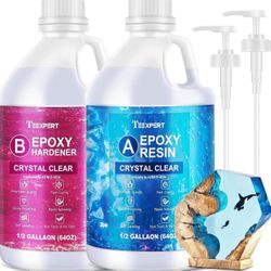  Crystal Clear Epoxy Resin Kit 1 Gallon Self-Leveling Coating and Casting Resin, High-Gloss & Bubbles Free Resin and Hardener Kit for DIY Art, Jewelry