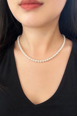Classic Freshwater Pearl Necklace White Pearl Strand Necklace Adjustable Length