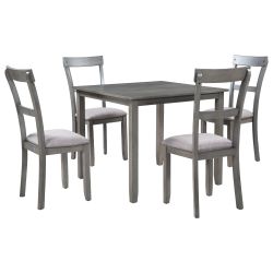 TREXM Grey Dining Table Set with 4 Chairs: This 5 piece industrial wooden set is ideal for kitchens or dining rooms, offering both functionality and a