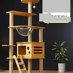 Large Cat Tree, Solid Wood Multi-Level Cat Tower with Scratching Posts, Fun Toys
