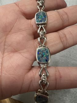 925 STERLING SILVER BLUE CRUSHED  FIRE MOSAIC OPAL INLAY  BRACELET  7 INCH