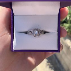 14k White Gold Diamond Engagement Ring & Wedding band Size 7