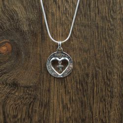 30 Inch Sterling Silver Long Faith Cross Heart Pendant Necklace