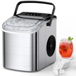 Ice Maker Countertop with Handle, Self-Cleaning Portable Ice Machine with Basket and Scoop, 26Lbs/24H, 9 Cubes Ready in 6-8 Mins, for Home/Office/Kitc