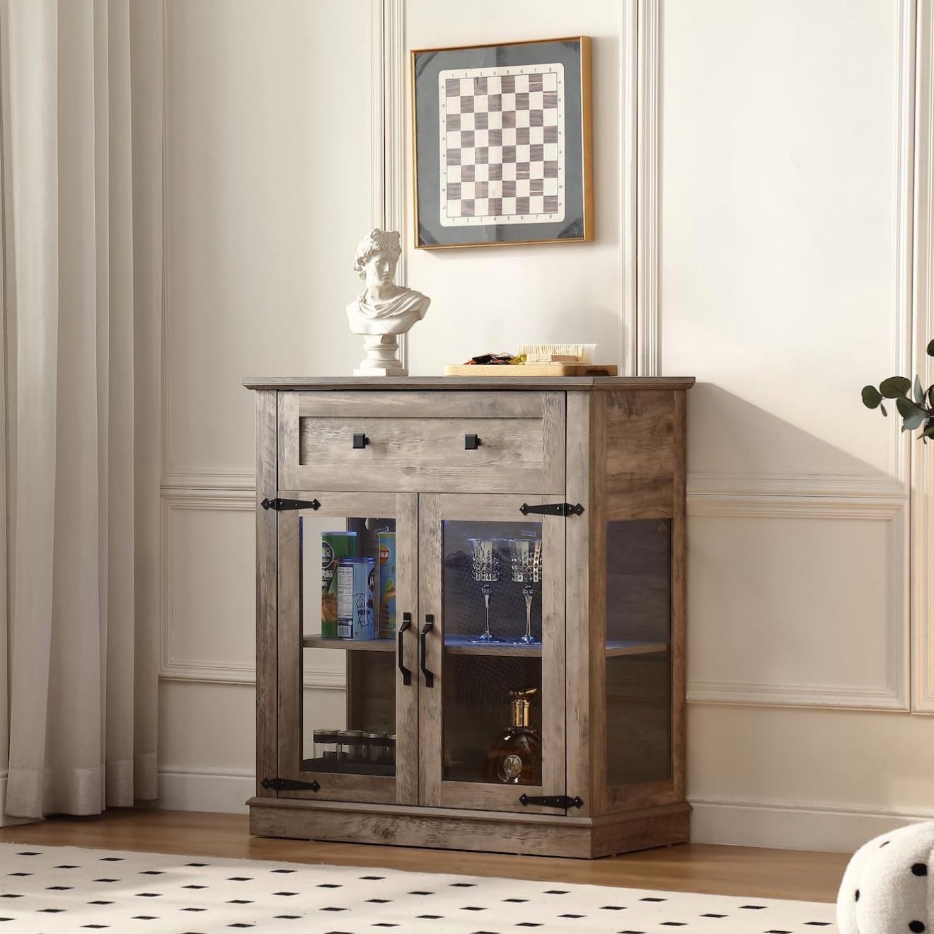✨Modern Small Buffet Cabinet✨ 31.5” Sideboard with Storage – features two glass doors, a smooth drawer, and an adjustable shelf for flexible organizat