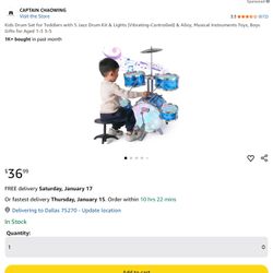 Kids Drum Set For Toddlers With 5 Jazz Drum Kit & Lights (Vibrating-Controlled) & Alloy, Musical Instruments Toys, Boys Gifts For Aged 1-3 3-5