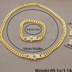 24k Gold Plated Cuban Necklace Set