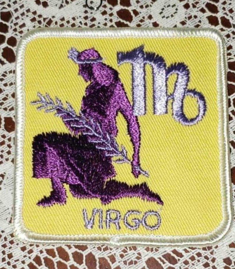 VINTAGE YELLOW PURPLE NEW VIRGIN VIRGO ZODIAC ASTROLOGY HOROSCOPE CLOTHES CLOTHING PATCH