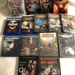 DVD TV Series Rawhide Seasons 1-3 New$25,DVD Bond Set $10,CW Network The Flash Seasons1-3 $30,BluRayDVD 8 Film Set SAW$10,Other Movies $3 Each 