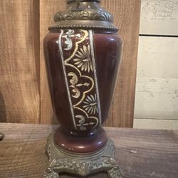 Antique Porcelain Floral French Hurricane Lamp 