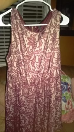 Burgundy Laced Dress with Beige Background