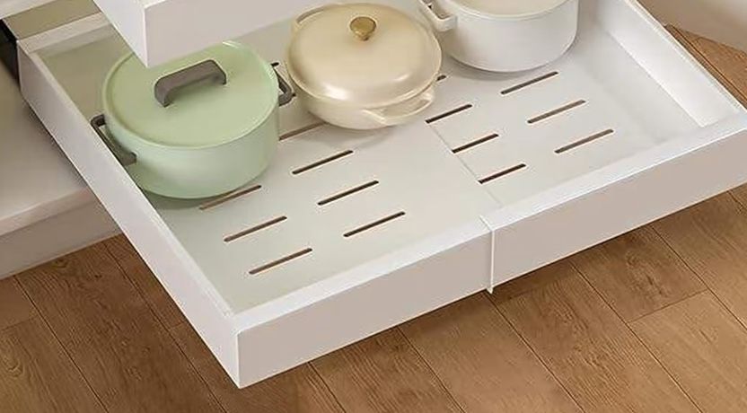 ZGO Pull Out Cabinet Organizer, Expandable(11.5”-19.75”)17” depth Drawer Organizer, Pot and Pan Organizer for Under Cabinet, Pantry Kitchen Organizers