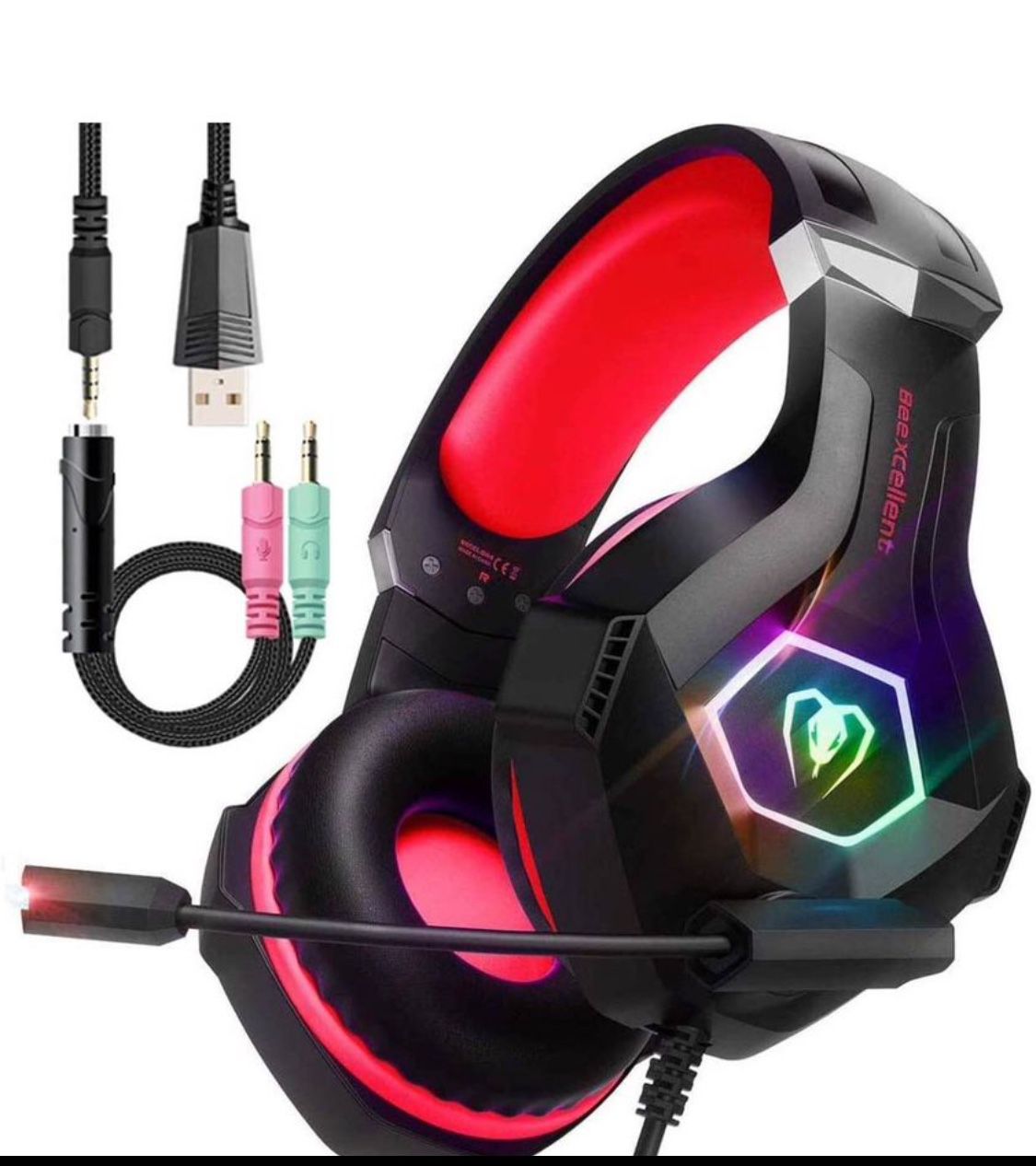 New! Gaming Headset with Mic for Xbox one PC PS4, Noise Cancelling Over Ear Gaming Headphones, Stereo Bass Surround Sound with LED Light