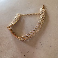 Bracelet 1920s  Gold Plated Crystals Safety Chain