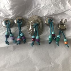 Western Style Silver Tone And Turquoise Button Covers