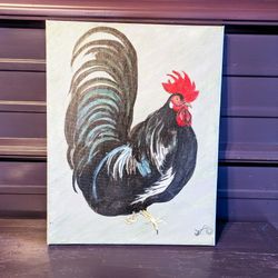 Oil On Canvas Original Art Rooster Painting 