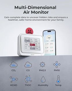 Air Quality Monitor Indoor, Portable Tester for CO2, CO, PM2.5, PM10, HCHO, TVOC, Temp & Humi, E-Ink Display