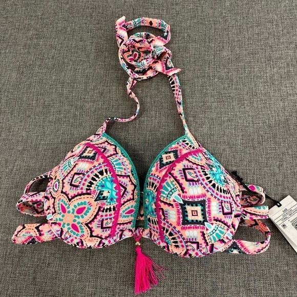 Shade & Shore Bikini Top Brand New Light Lift Tassel 34B Multicolor Swimsuit Top
