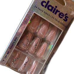 Claires Pink and White Faux Press-On Nails