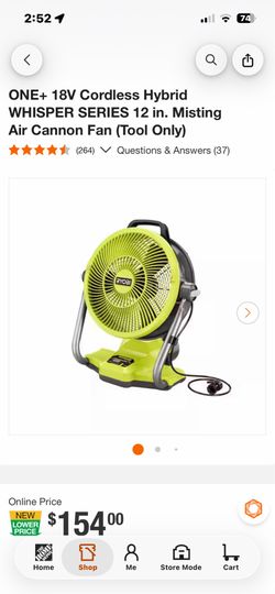 New Ryobi ONE+ 18V Hybrid 12" Misting Air Cannon (OBO)
